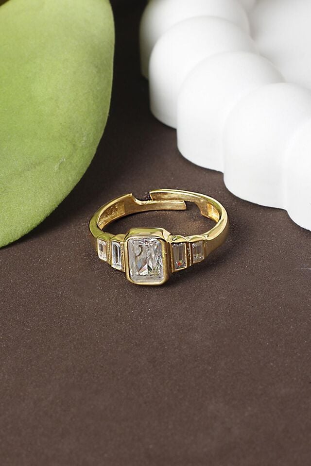 Ayarlanabilir Yüzük Kare Baget Zirkon Taşlı Silver Beyaz 925 Ayar Gümüş Yüzük