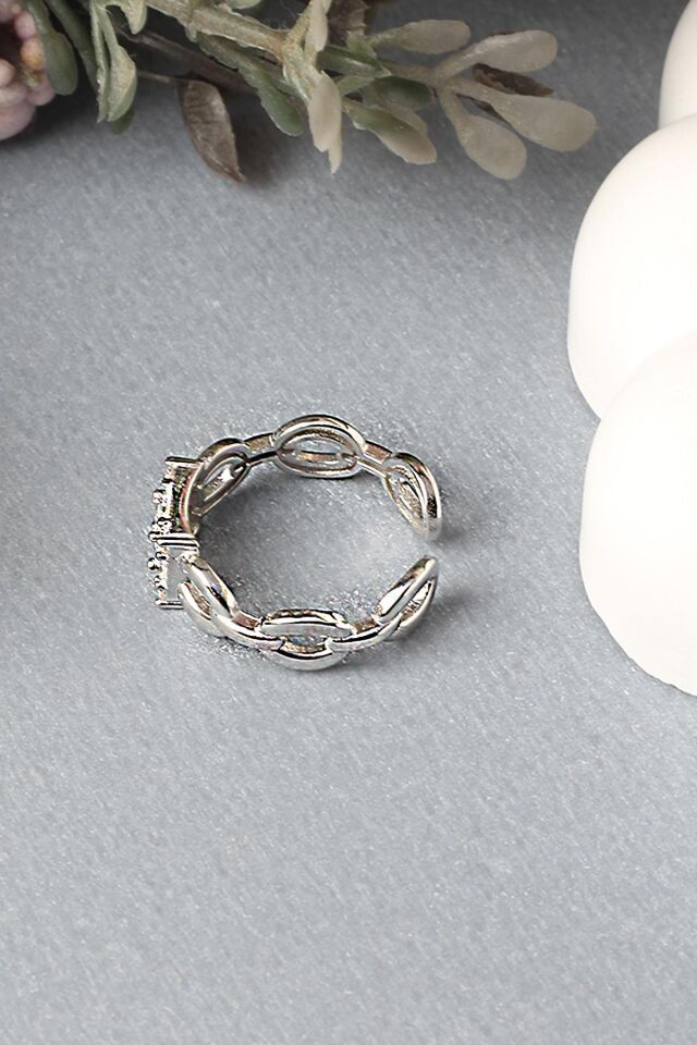 Ayarlanabilir Yüzük Zirkon Taşlı Kare 925 Ayar Gümüş Yüzük