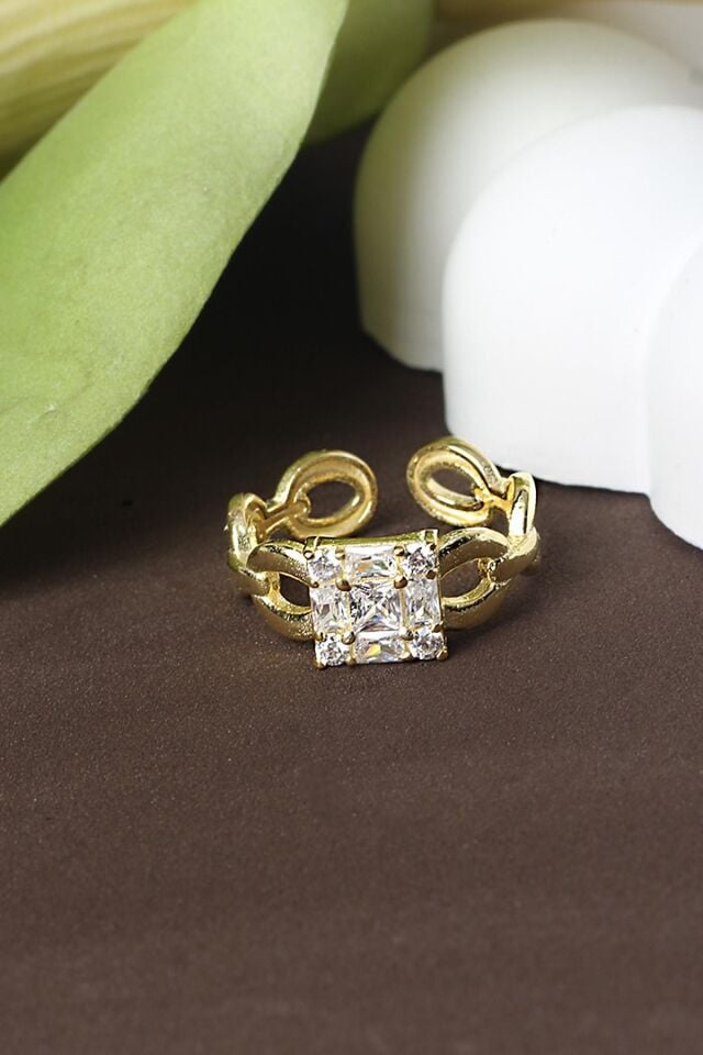 Ayarlanabilir Yüzük Zirkon Taşlı Kare 925 Ayar Gümüş Yüzük