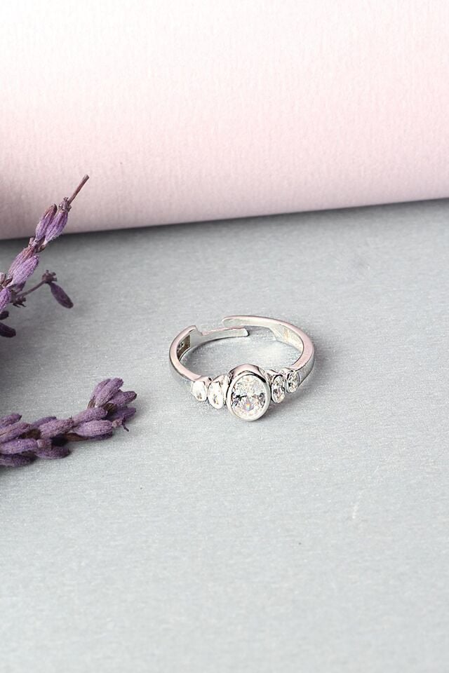 Ayarlanabilir Yüzük Yuvarlak 925 Ayar Zirkon Taşlı Gümüş Yüzük