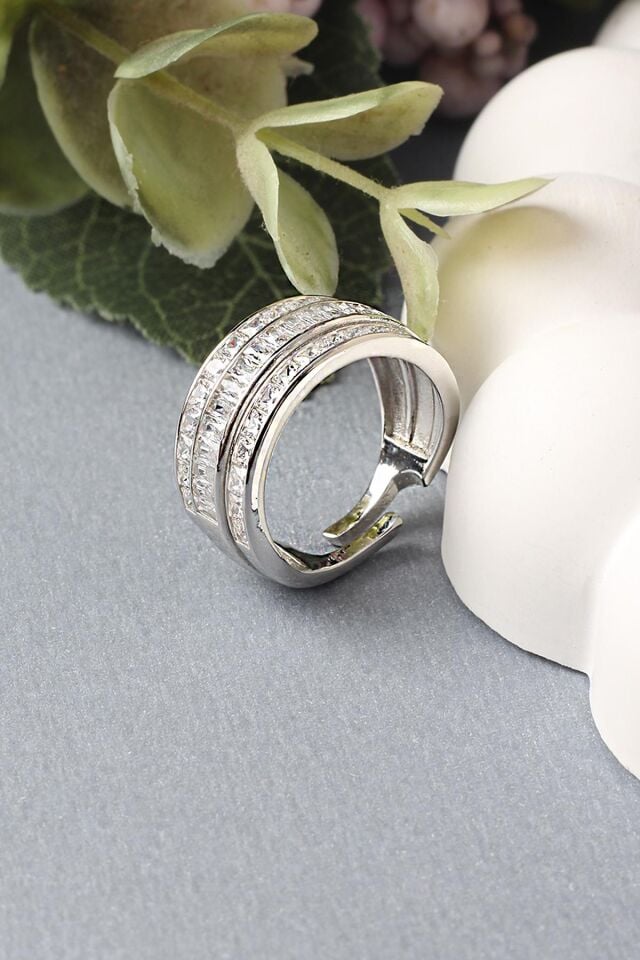 Ayarlanabilir Yüzük Baget Kesim Zirkon Taşlı 925 Ayar Gümüş Yüzük