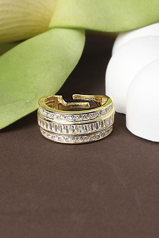 Ayarlanabilir Yüzük Baget Kesim Zirkon Taşlı 925 Ayar Gümüş Yüzük