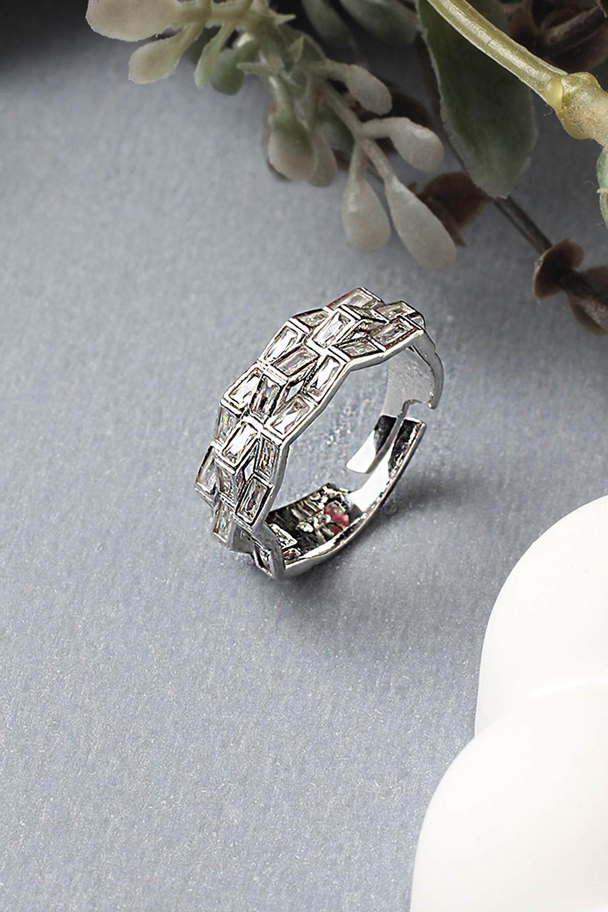 Ayarlanabilir Yüzük Baget Zirkon Taşlı 925 Ayar Gümüş Yüzük