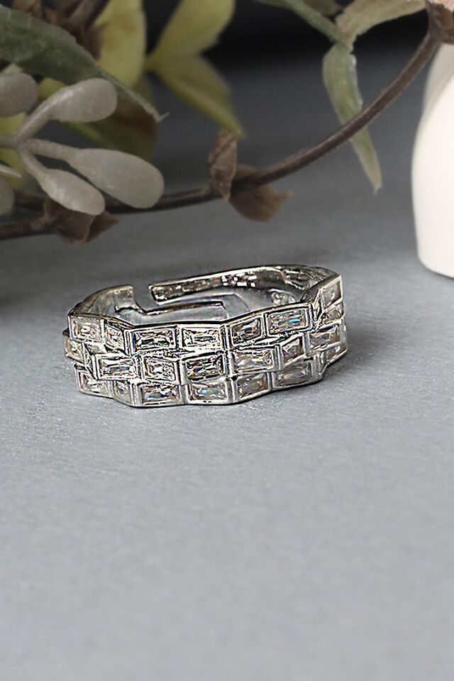 Ayarlanabilir Yüzük Baget Zirkon Taşlı 925 Ayar Gümüş Yüzük