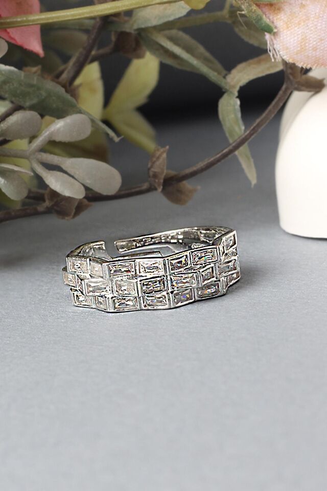 Ayarlanabilir Yüzük Baget Zirkon Taşlı 925 Ayar Gümüş Yüzük