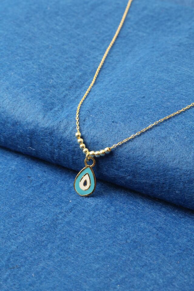 Kolye Nazar Boncuklu Kadın Mavi Mineli 925 Ayar Gümüş Kolye