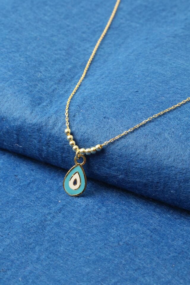 Kolye Nazar Boncuklu Kadın Mavi Mineli 925 Ayar Gümüş Kolye