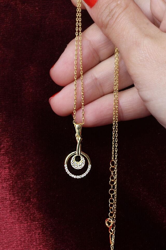 Yuvarlak Kolye Zirkon Taşlı Beyaz Zincir 925 Ayar Gümüş Kolye