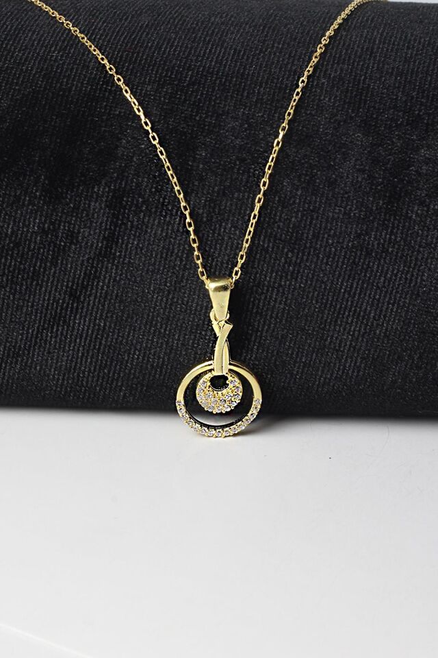 Yuvarlak Kolye Zirkon Taşlı Beyaz Zincir 925 Ayar Gümüş Kolye