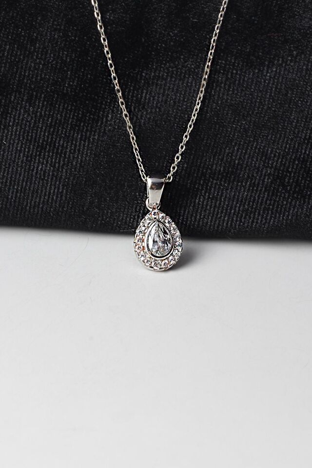 Damla Kolye Beyaz Zirkon Taşlı 925 Ayar Gümüş Kolye