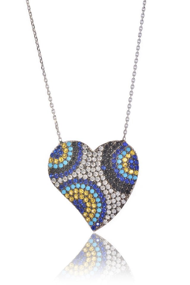 Kalpli Mozaik Göz Kolye - Gümüş Rengi