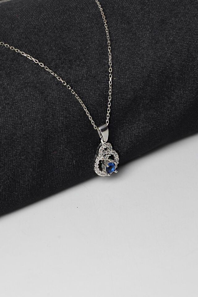 Kolye Kadın Safir Renk Zirkon Taşlı 925 Ayar Gümüş Zincir Kolye