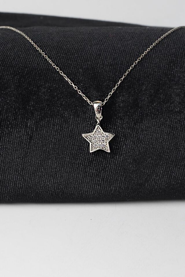 Yıldız Kolye Zirkon Taşlı Beyaz Silver 925 Ayar Gümüş Zincir Kolye