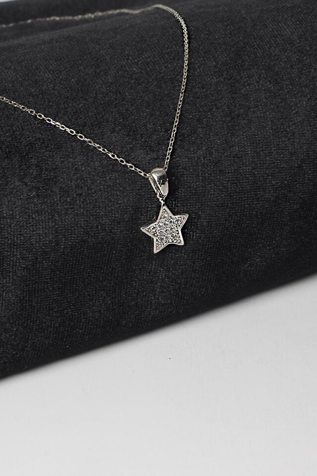 Yıldız Kolye Zirkon Taşlı Beyaz Silver 925 Ayar Gümüş Zincir Kolye