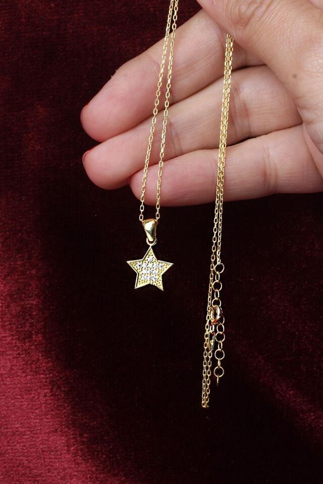 Yıldız Kolye Zirkon Taşlı Beyaz Silver 925 Ayar Gümüş Zincir Kolye