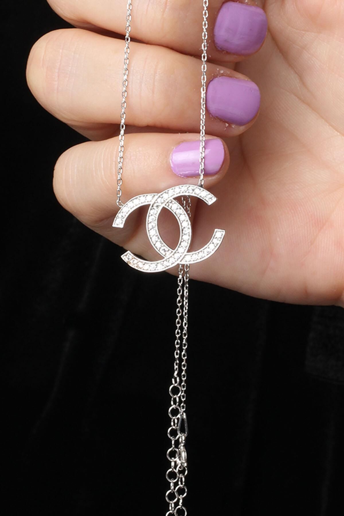 C Kolye Zirkon Taşlı Kolye 925 Ayar Gümüş Kolye