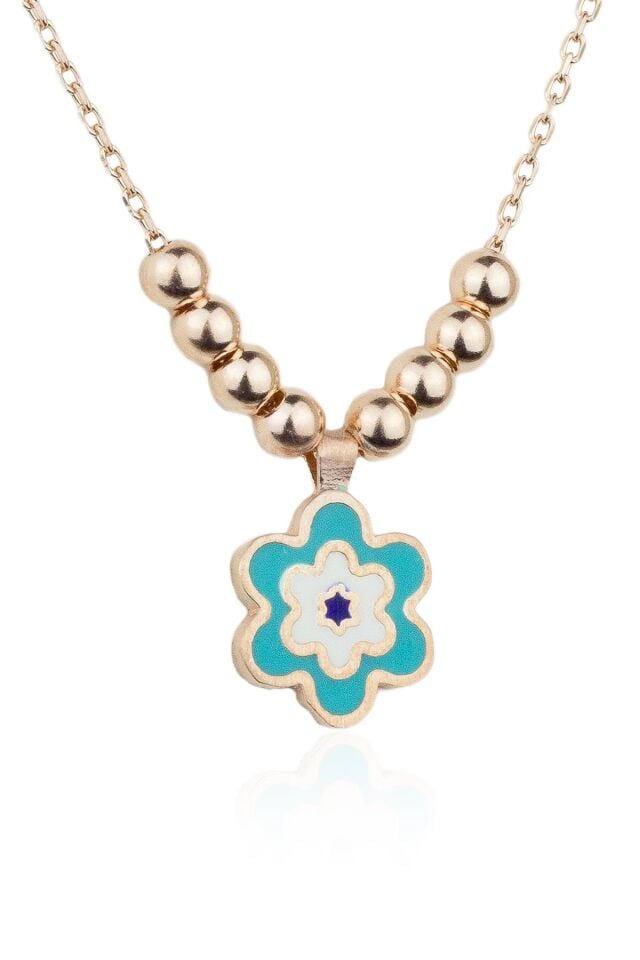 Papatya Kolye Mineli Göz Mavi 925 Ayar Gümüş Zincir Kolye