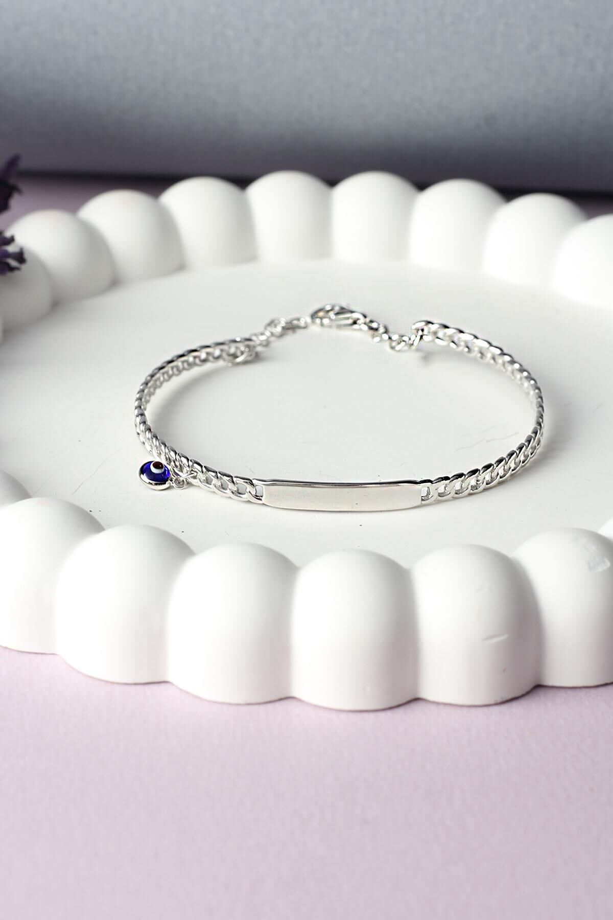 Nazar Boncuklu Bileklik Kelepçe 925 Ayar Gümüş Silver Zincirli Bileklik