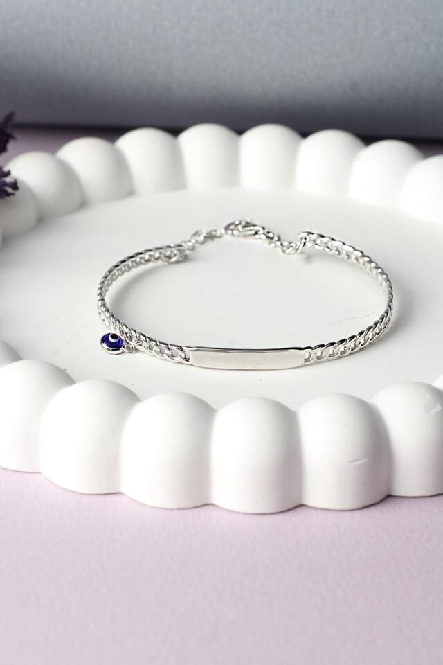 Nazar Boncuklu Bileklik Kelepçe 925 Ayar Gümüş Silver Zincirli Bileklik