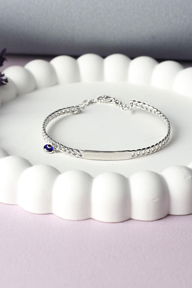 Nazar Boncuklu Bileklik Kelepçe 925 Ayar Gümüş Silver Zincirli Bileklik