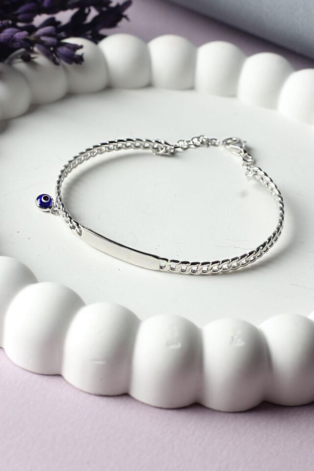 Nazar Boncuklu Bileklik Kelepçe 925 Ayar Gümüş Silver Zincirli Bileklik