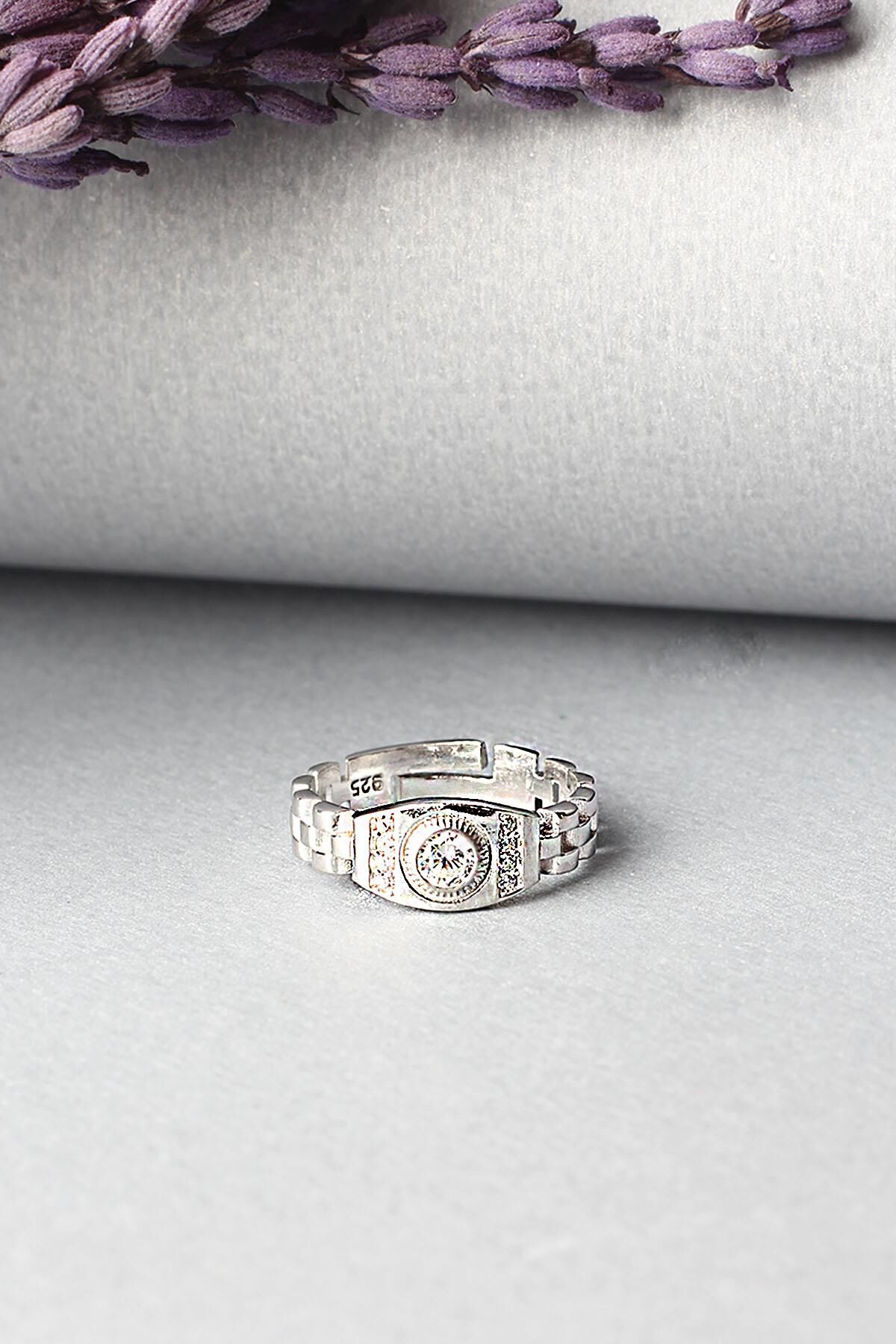 Ayarlanabilir Yüzük 925 Ayar Gümüş Zirkon Taşlı Silver