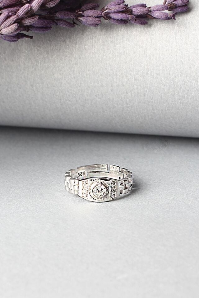 Ayarlanabilir Yüzük 925 Ayar Gümüş Zirkon Taşlı Silver