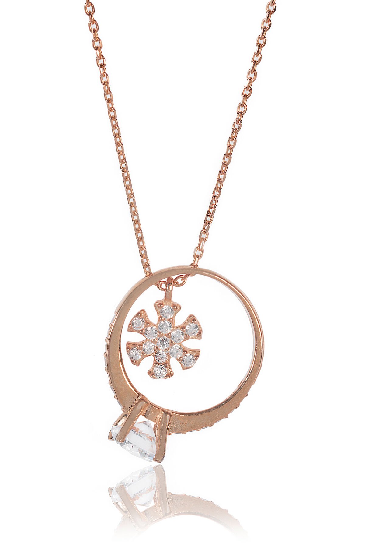 Kar Taneli Tek Taş Kolye - Rose