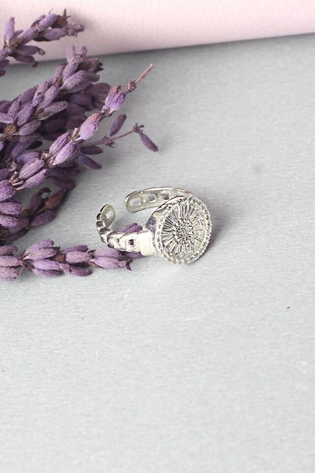 Ayarlanabilir Yüzük 925 Ayar Gümüş Silver Yuvarlak Baget Taşlı Yüzük