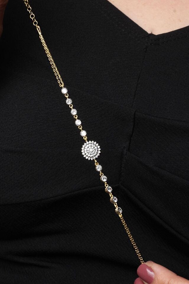 Yuvarlak Bileklik Zirkon Taşlı 925 Ayar Gümüş Silver Zincir Bileklik