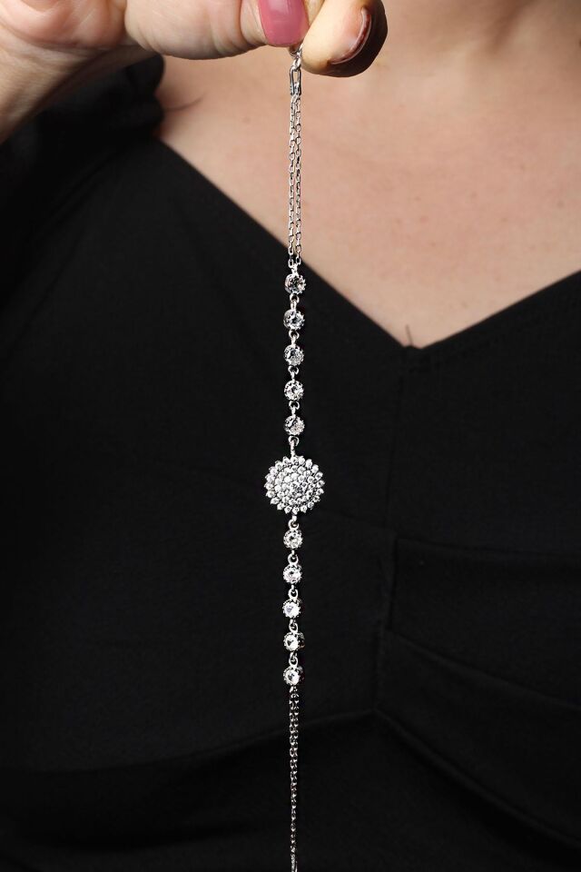 Yuvarlak Bileklik Zirkon Taşlı 925 Ayar Gümüş Silver Zincir Bileklik