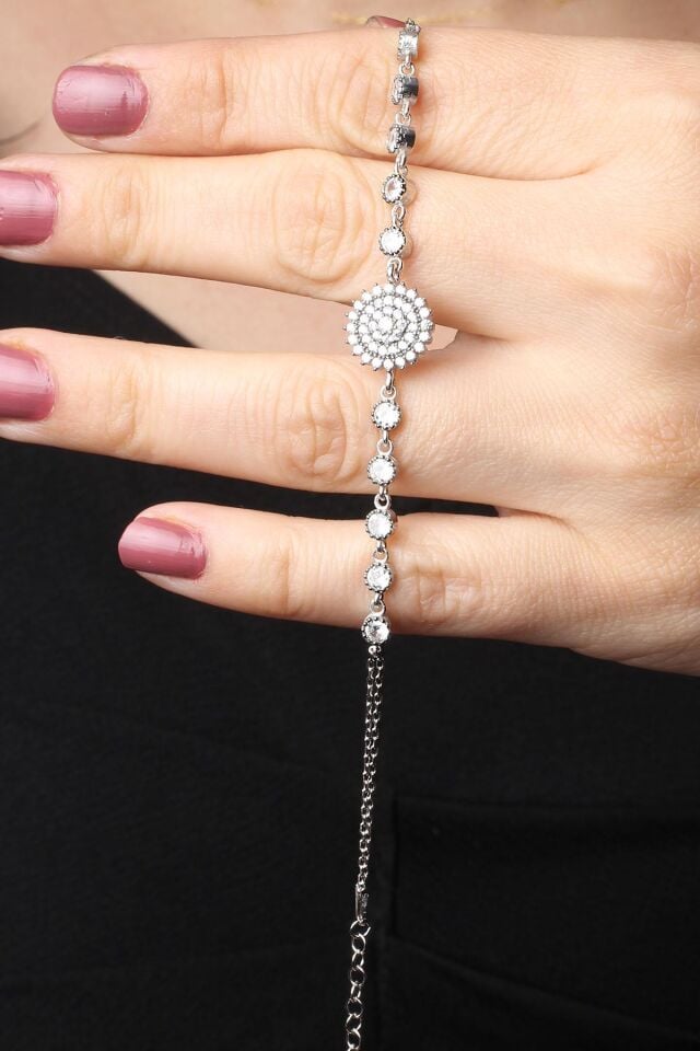 Yuvarlak Bileklik Zirkon Taşlı 925 Ayar Gümüş Silver Zincir Bileklik