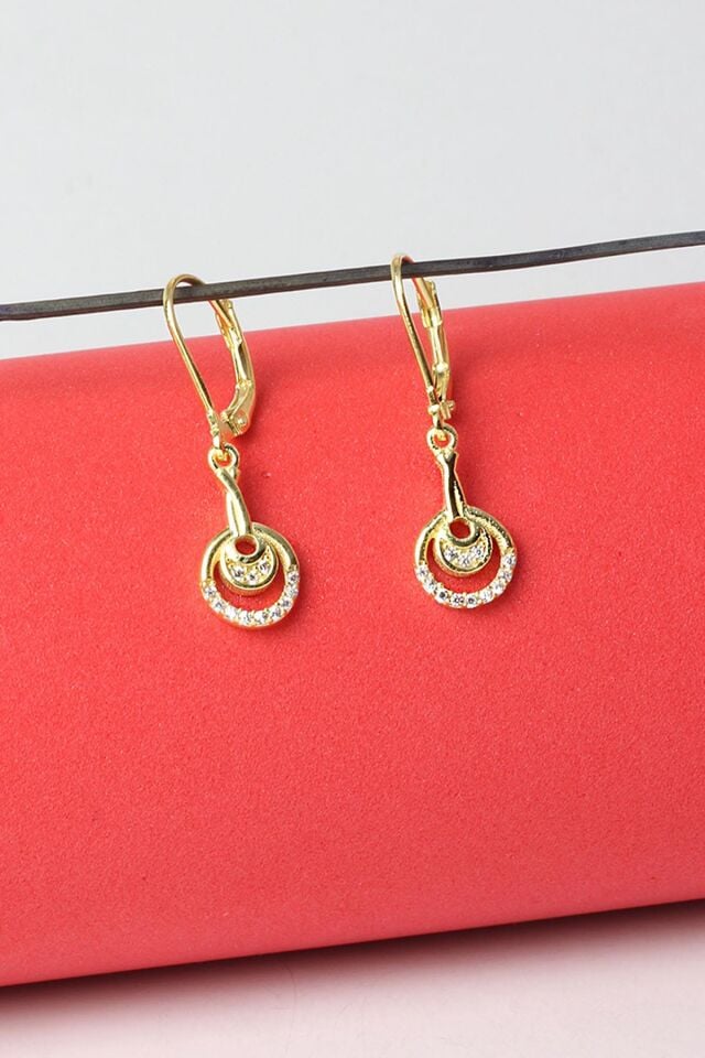 Yuvarlak Sallantılı Küpe Zirkon Taşlı 925 Ayar Gümüş Küpe