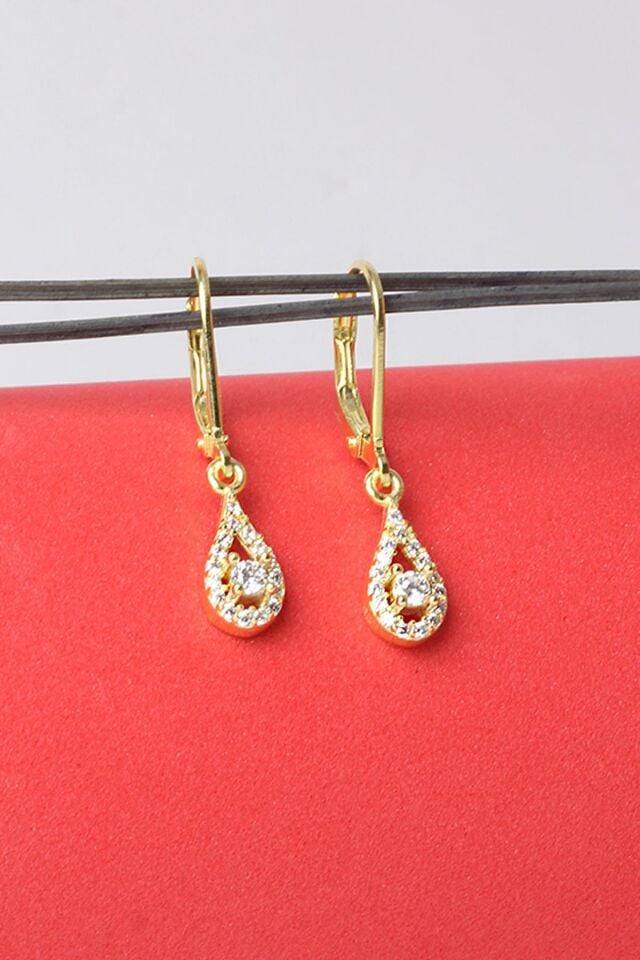 Damla Küpe Zirkon Taşlı 925 Ayar Gümüş Silver Sallantılı Küpe