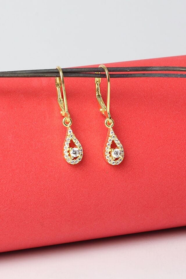 Damla Küpe Zirkon Taşlı 925 Ayar Gümüş Silver Sallantılı Küpe