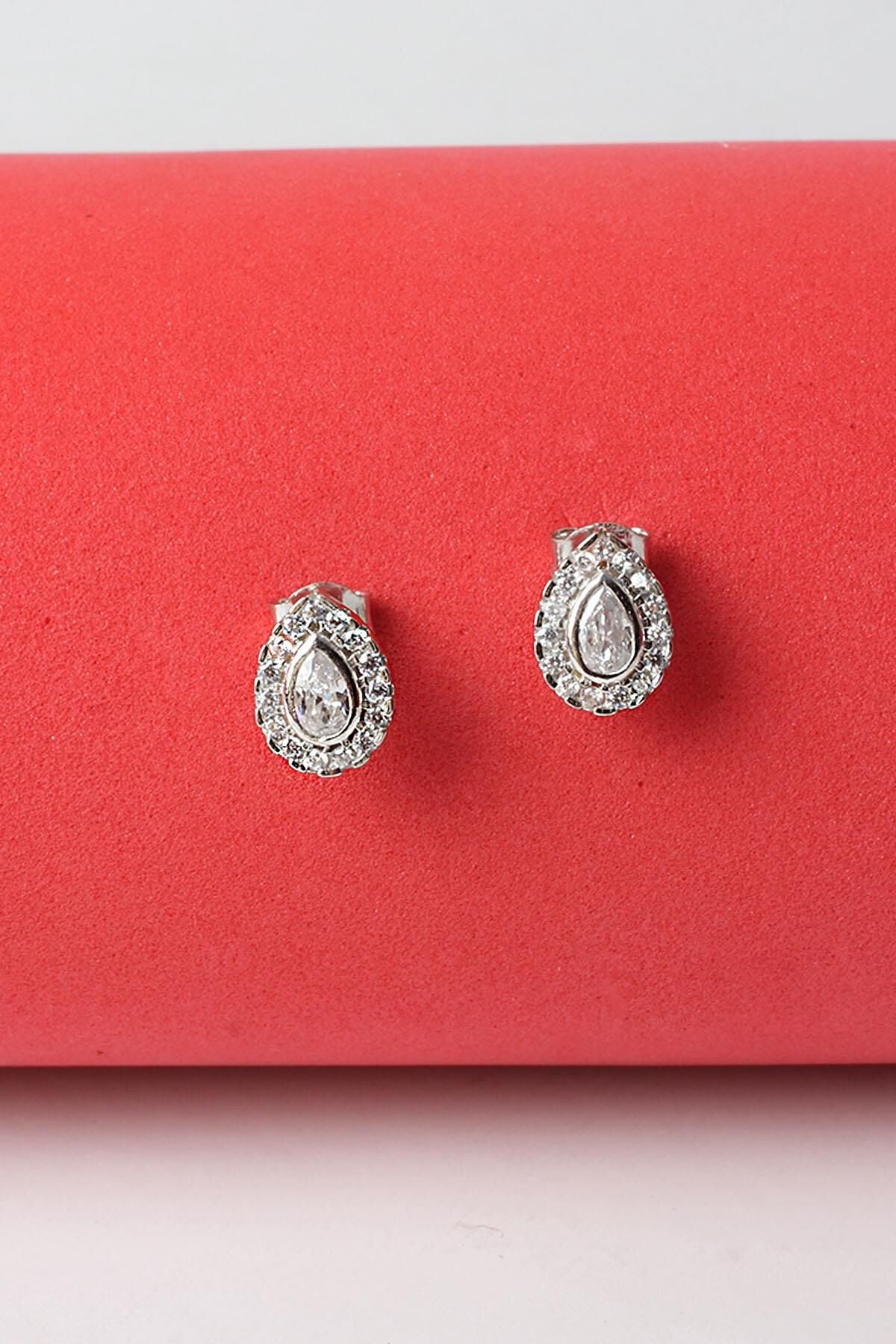 Damla Küpe Zirkon Taşlı 925 Ayar Silver Gümüş Küpe