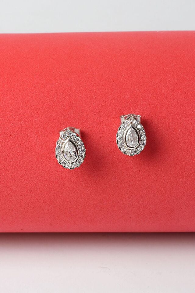 Damla Küpe Zirkon Taşlı 925 Ayar Silver Gümüş Küpe