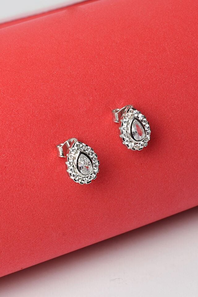 Damla Küpe Zirkon Taşlı 925 Ayar Silver Gümüş Küpe