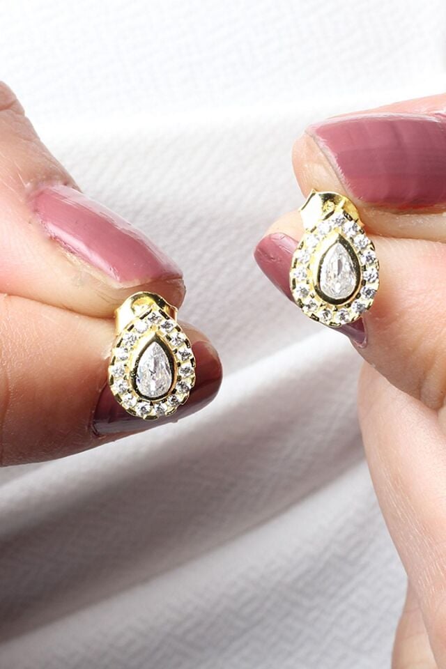 Damla Küpe Zirkon Taşlı 925 Ayar Silver Gümüş Küpe