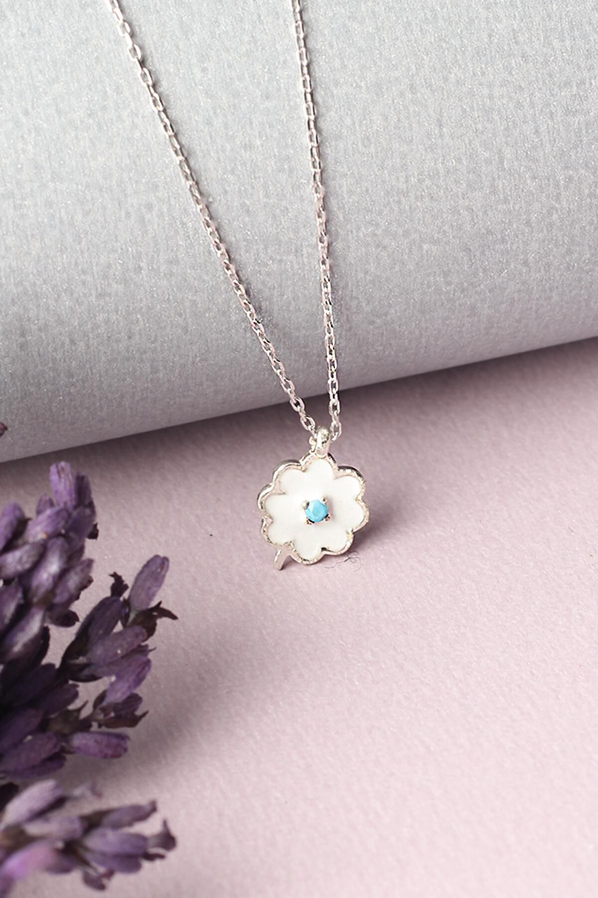 Papatya Kolye Mineli 925 Ayar Gümüş Zincir Kolye