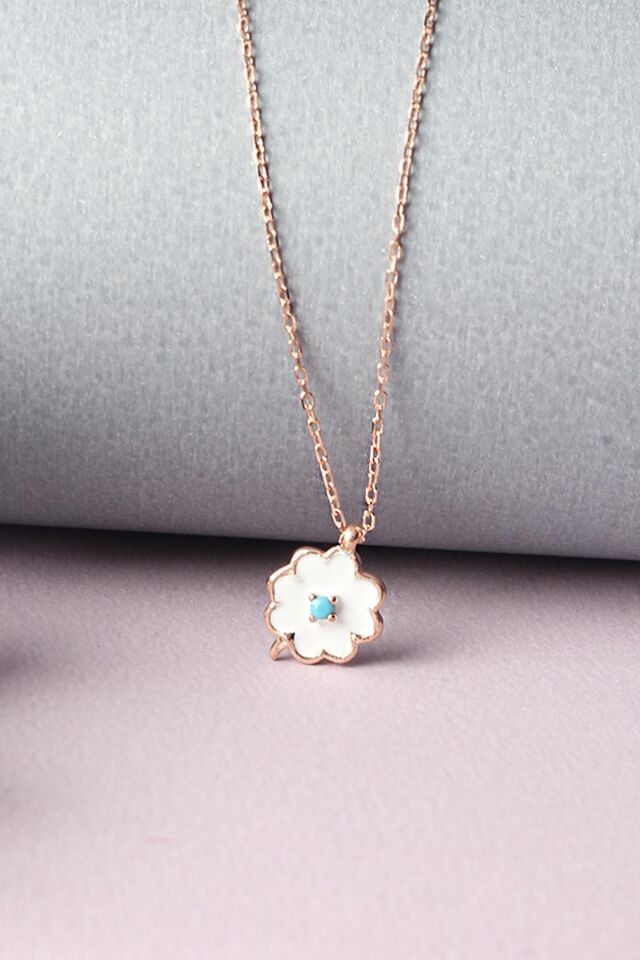 Papatya Kolye Mineli 925 Ayar Gümüş Zincir Kolye