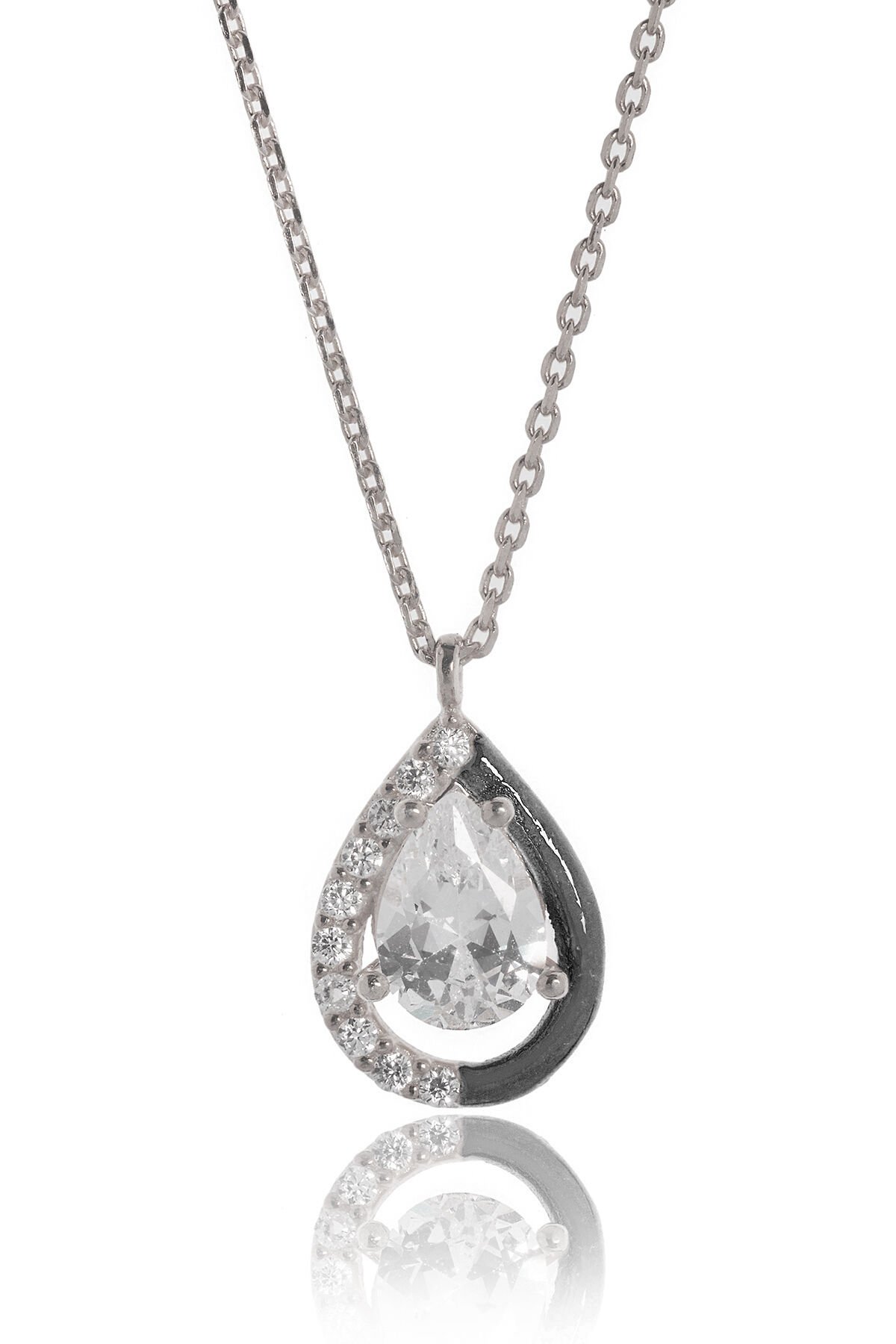 Beyaz Safirli Damla Kolye - Gümüş Rengi