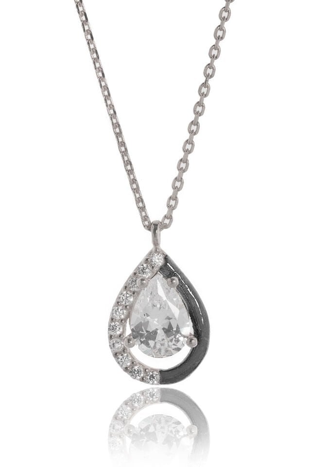 Beyaz Safirli Damla Kolye - Gümüş Rengi