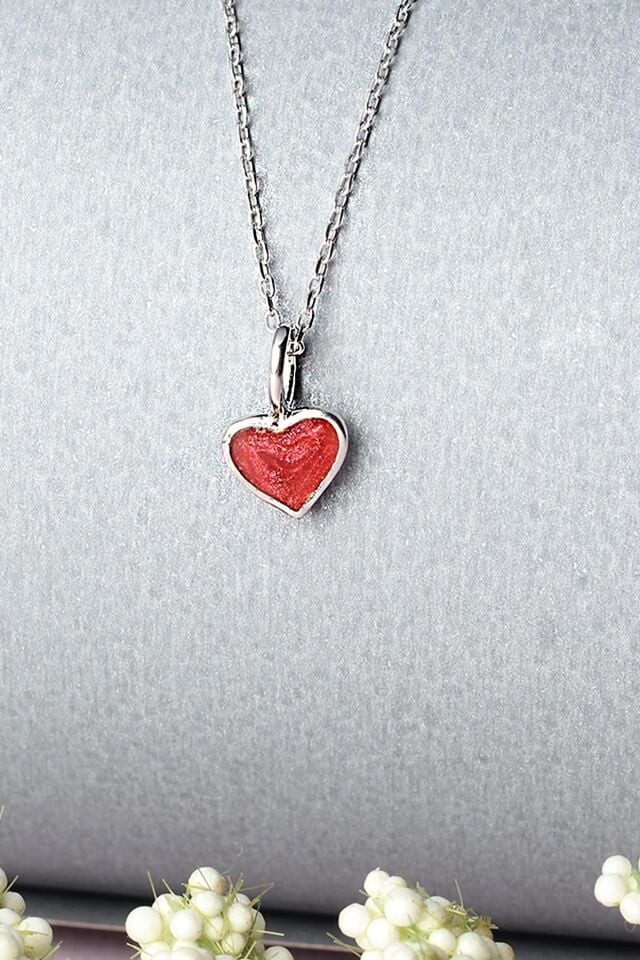 Kalp Mineli Gümüş Kolye 925 Ayar  Gümüş Zincir