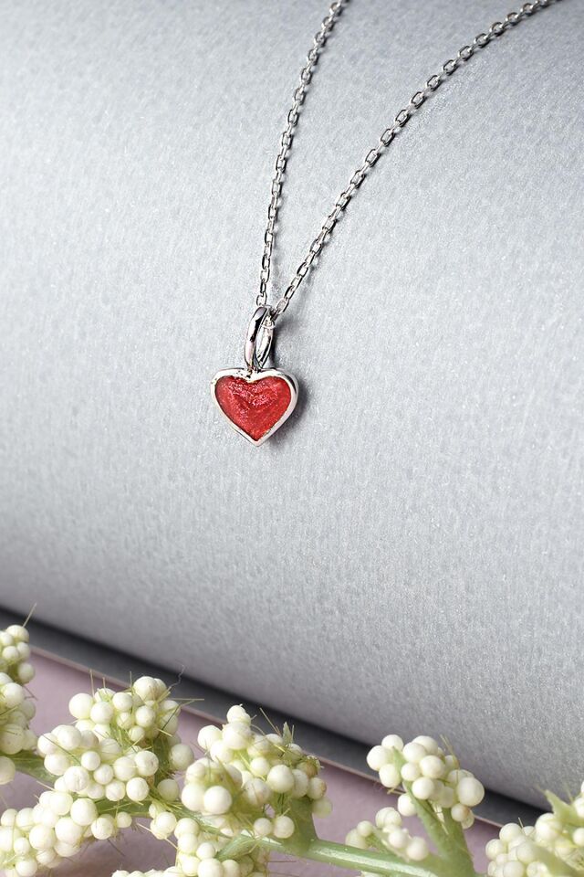 Kalp Mineli Gümüş Kolye 925 Ayar  Gümüş Zincir