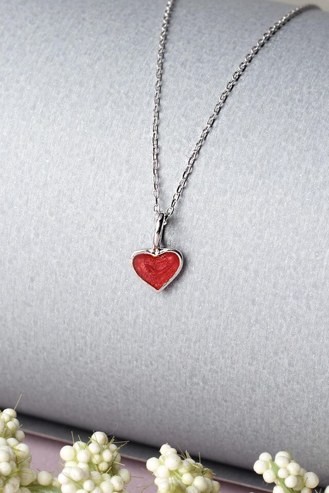 Kalp Mineli Gümüş Kolye 925 Ayar  Gümüş Zincir