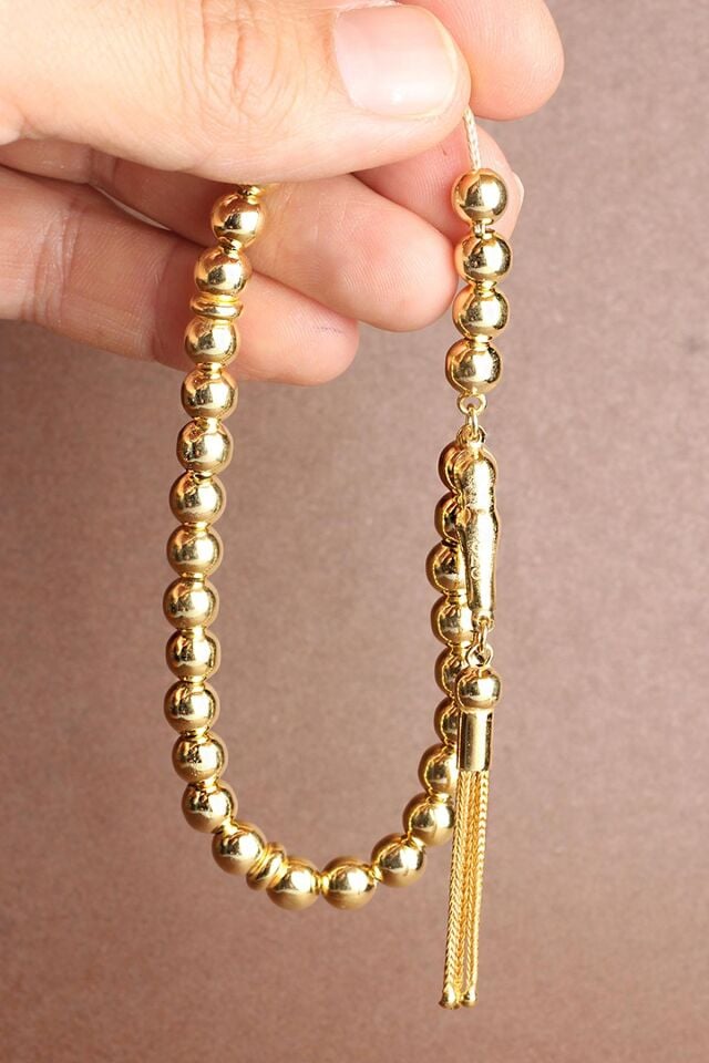 Tesbih Erkek Yuvarlak Gold 925 Ayar Gümüş Tesbih