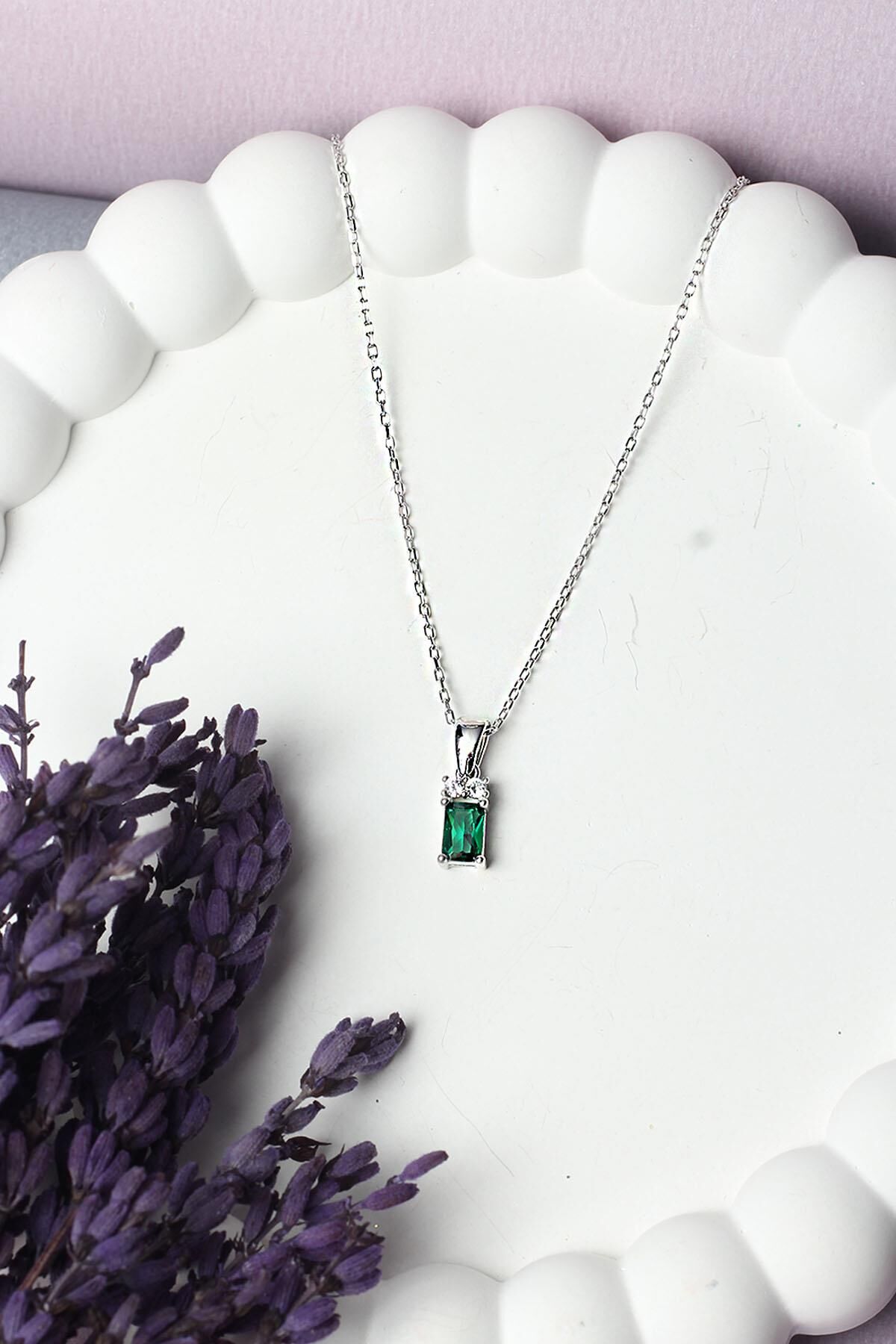 Baget Kolye Renkli  Zirkon Taşlı 925 Ayar Gümüş Kolye