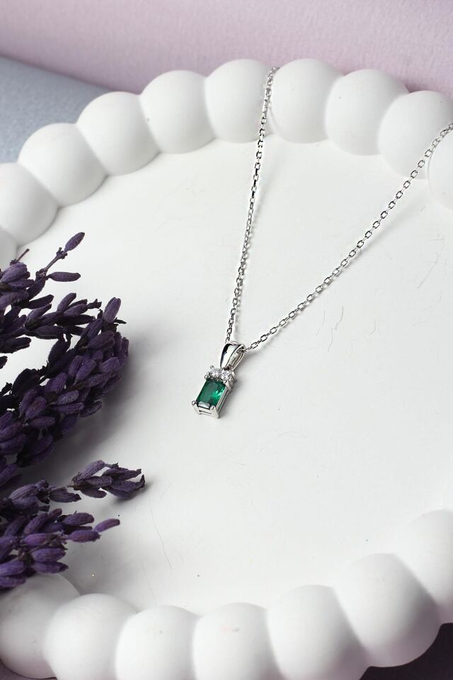 Baget Kolye Renkli  Zirkon Taşlı 925 Ayar Gümüş Kolye