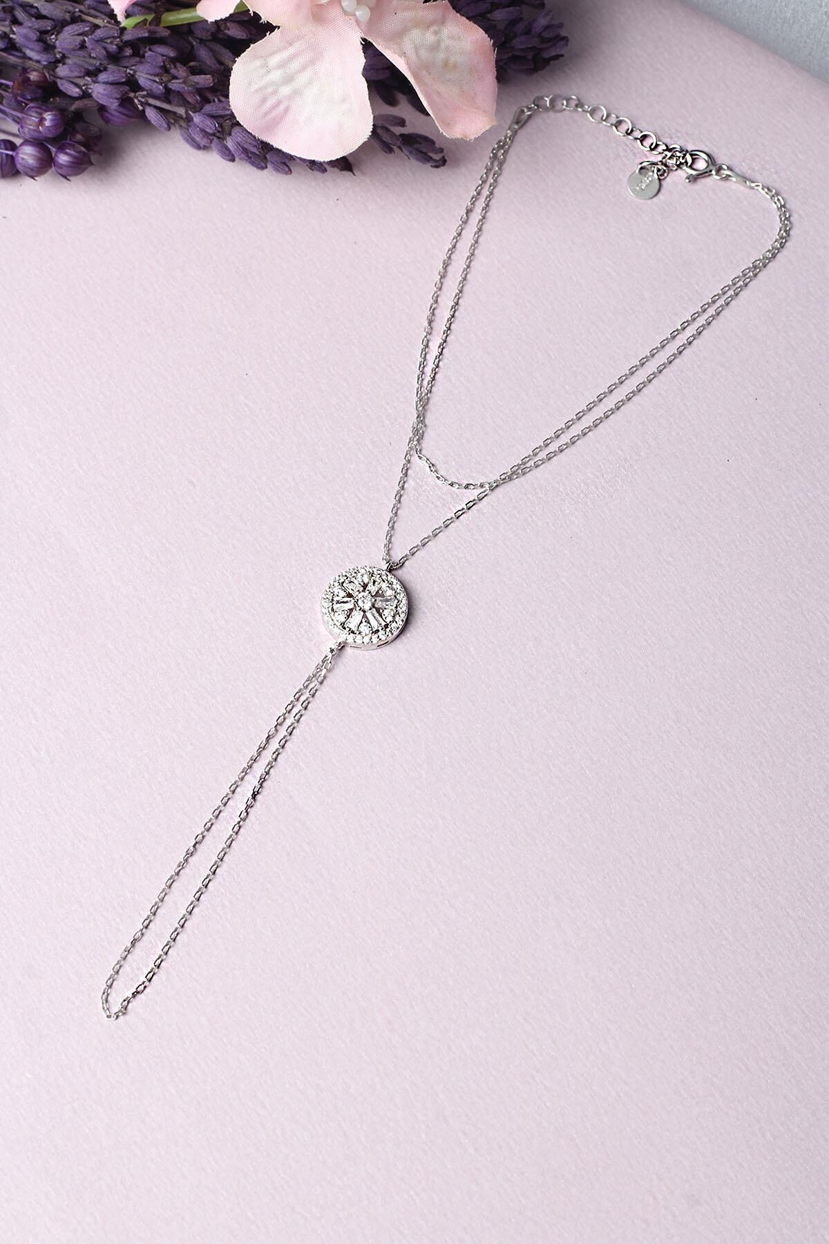 Şahmeran El Zinciri Yuvarlak Baget Taşlı 925 Ayar Gümüş Şahmeran